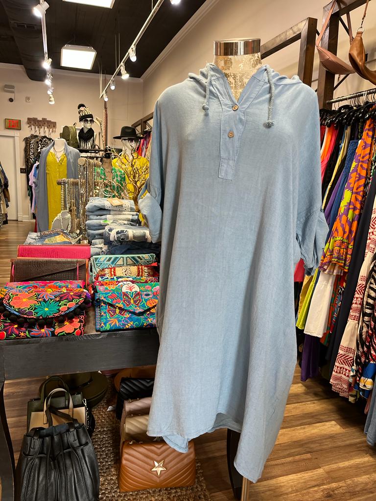LINEN DRESS WITH HOODIE