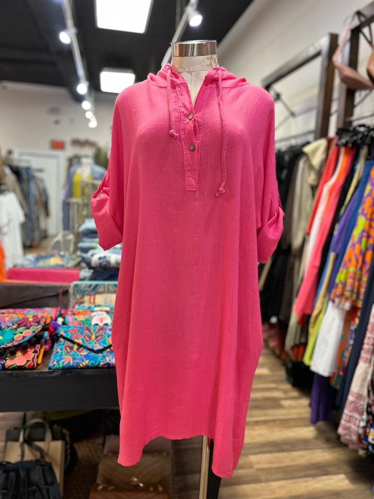 LINEN DRESS WITH HOODIE