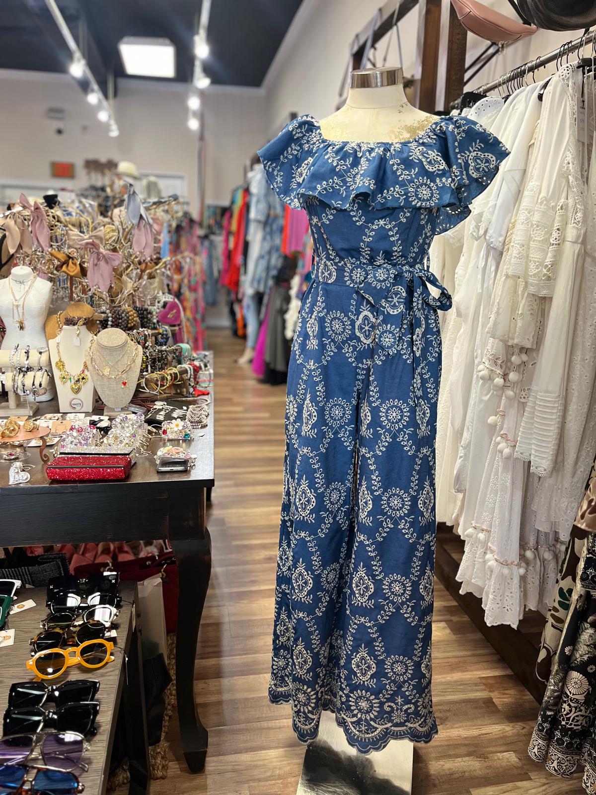 BLUE JUMPSUIT WITH WHITE