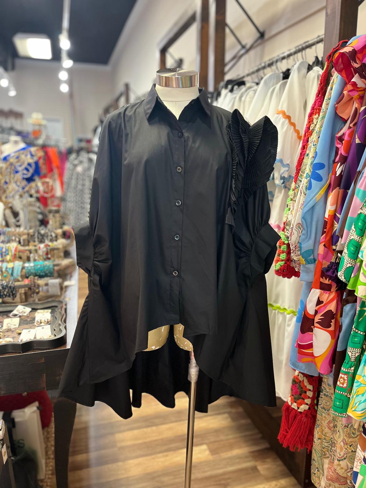 FLOWER DECORATION LONG SHIRT