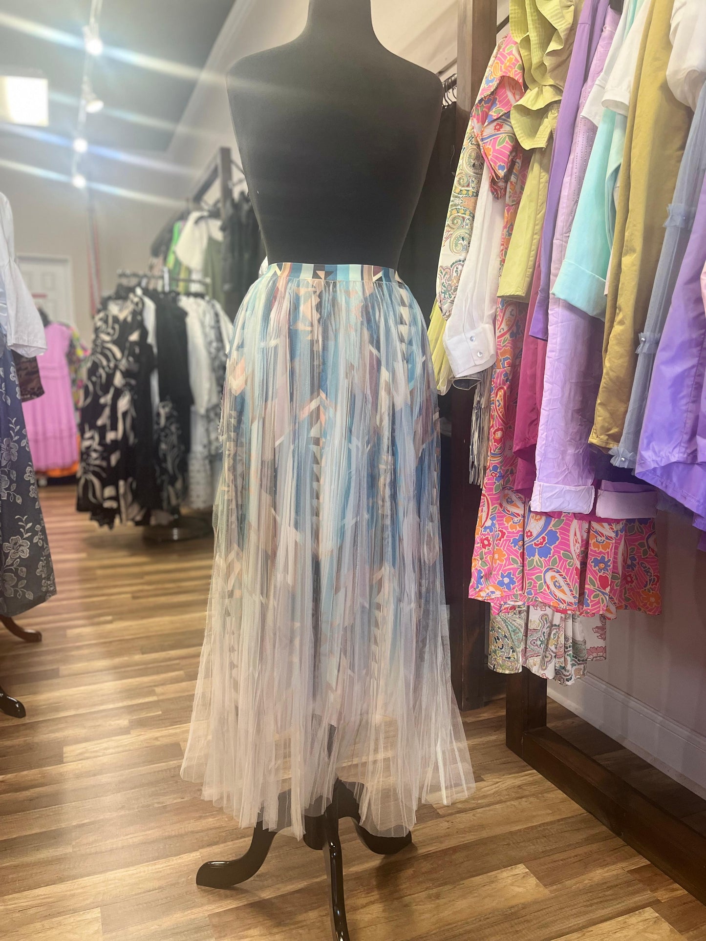 LINED MESH LONG SKIRT