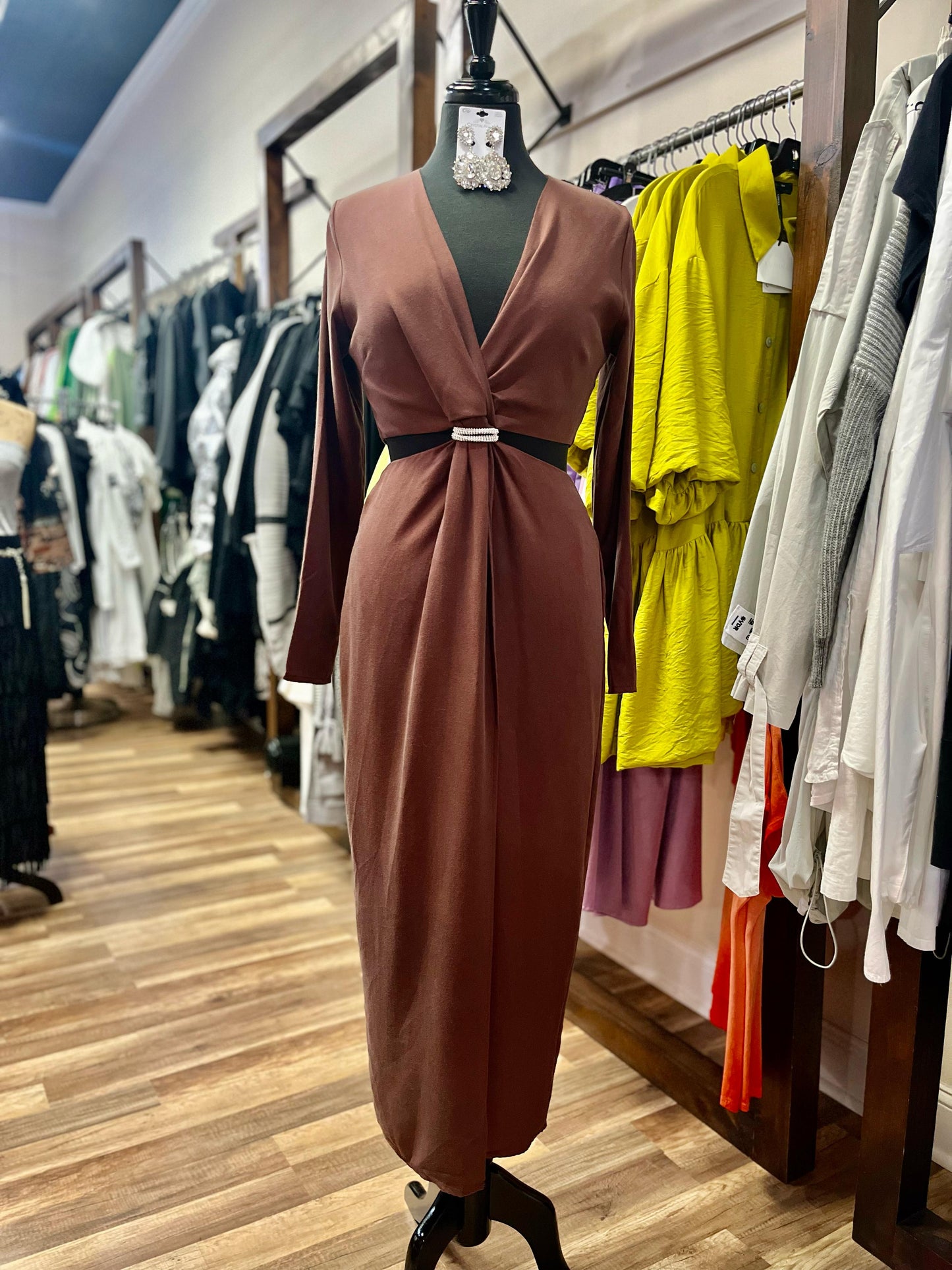 Cut Out Brown Dress