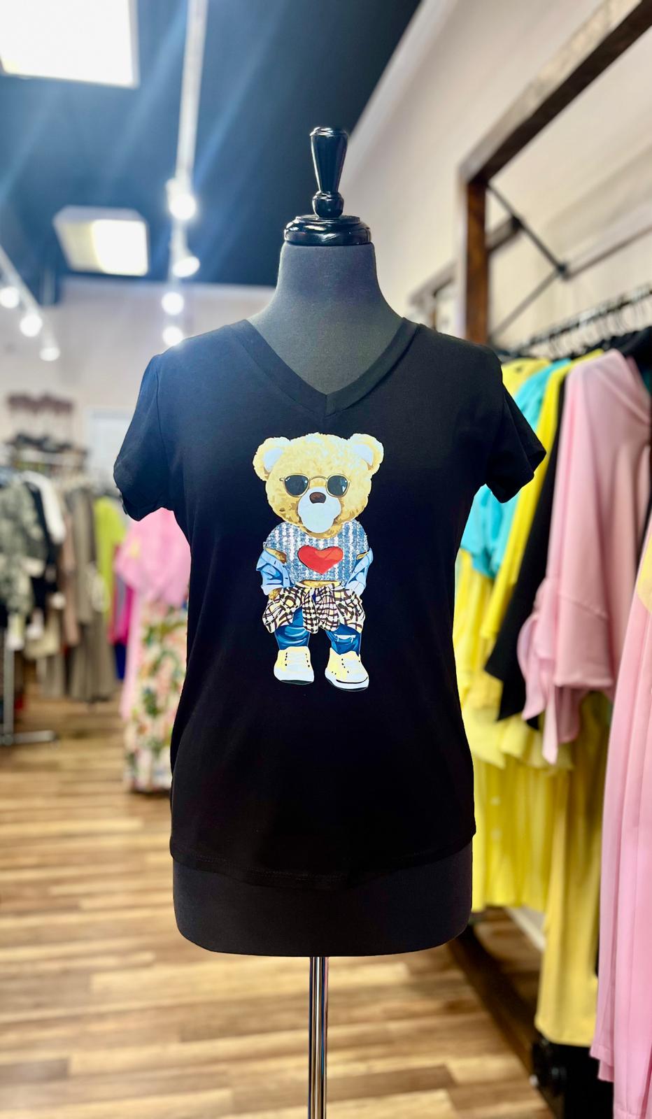 V-neck T-shirt Yellow Tennis Bear