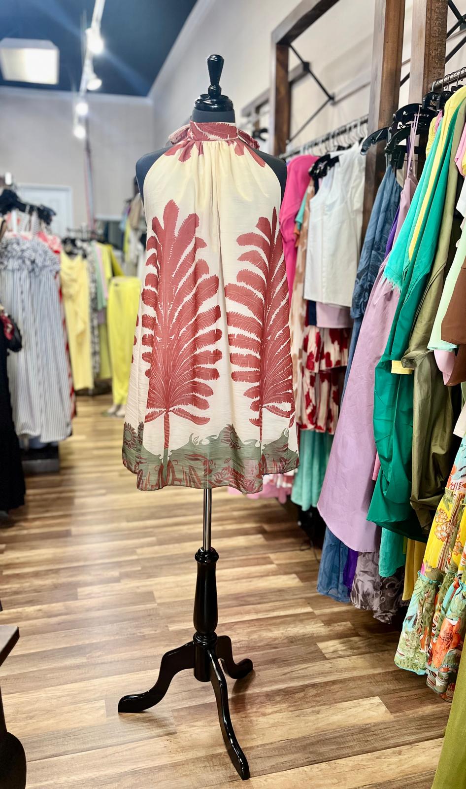 Halter Neck Tropical Print Dress