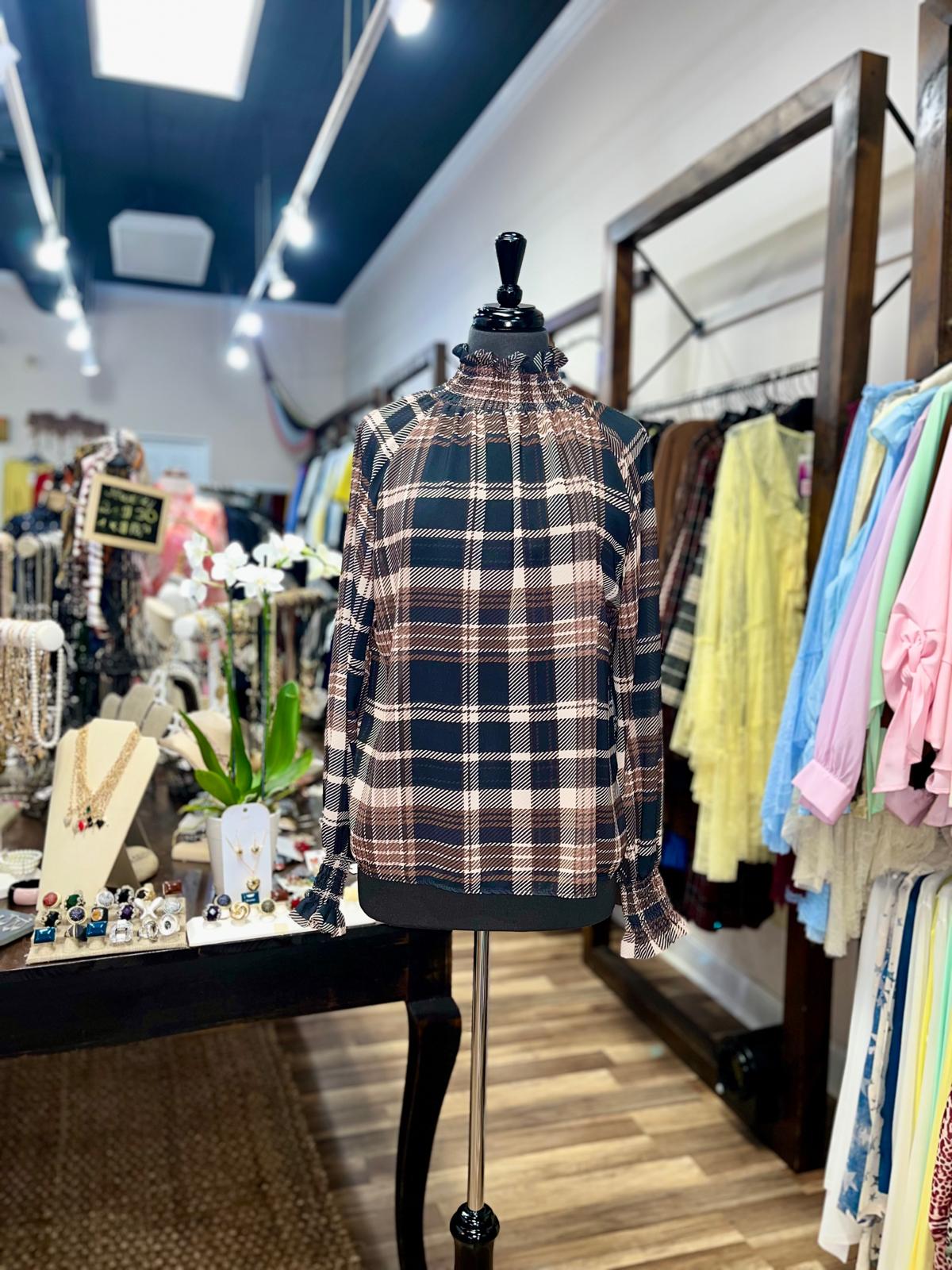 Plaid Neck Blouse
