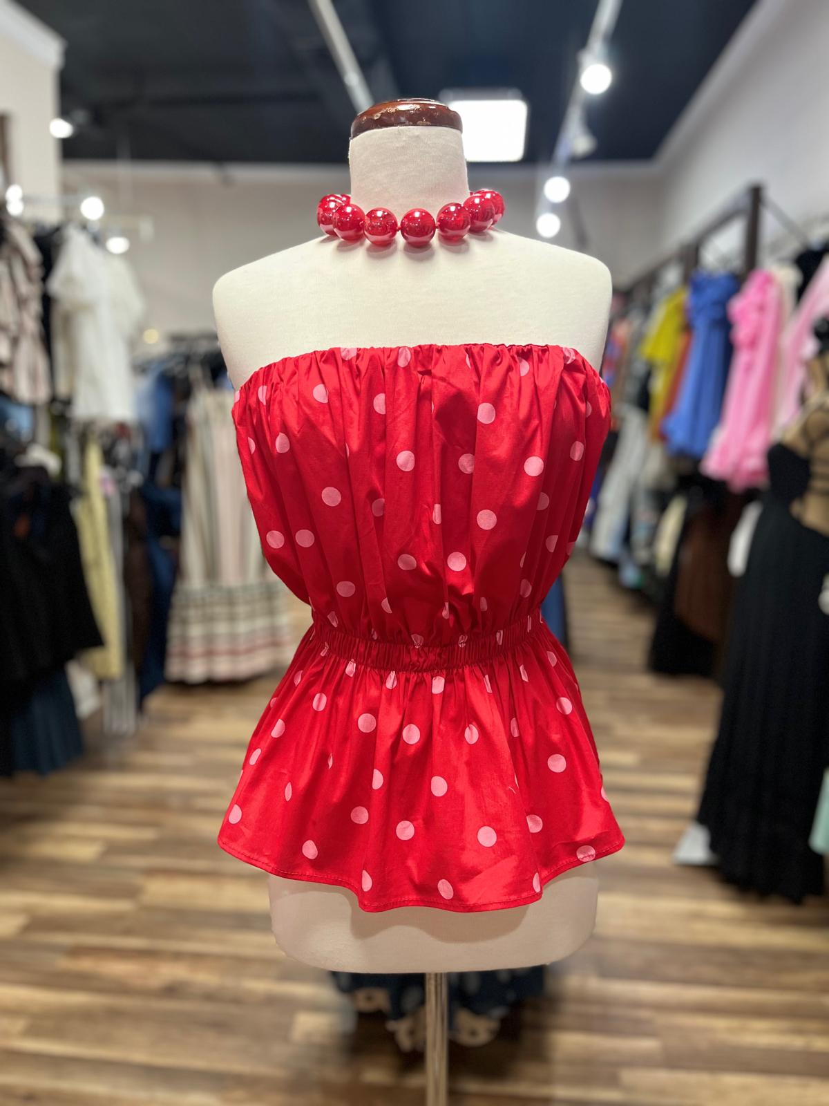 Strapless Top Polka Dot