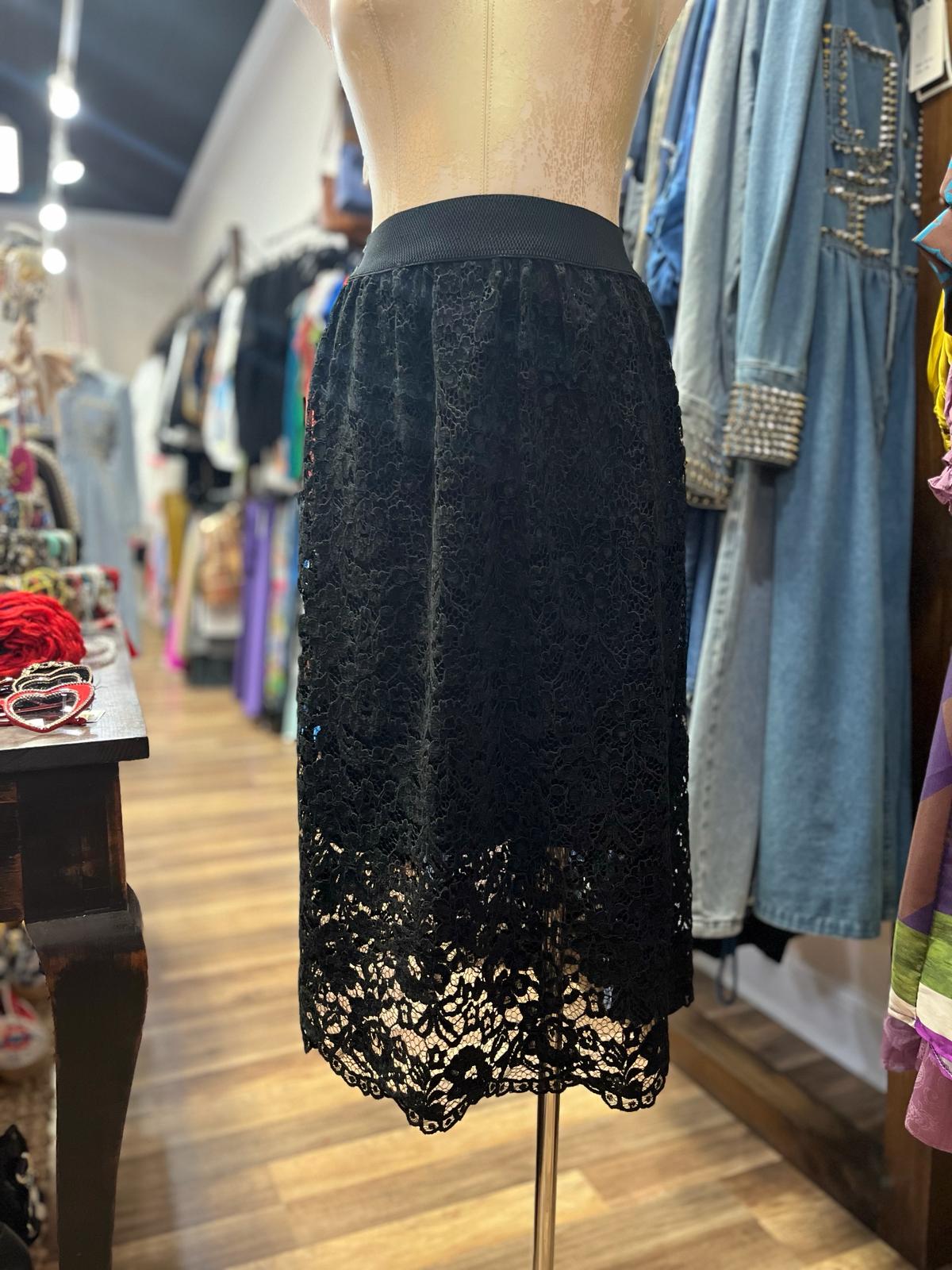 BROWN FLOWER LACE SKIRT