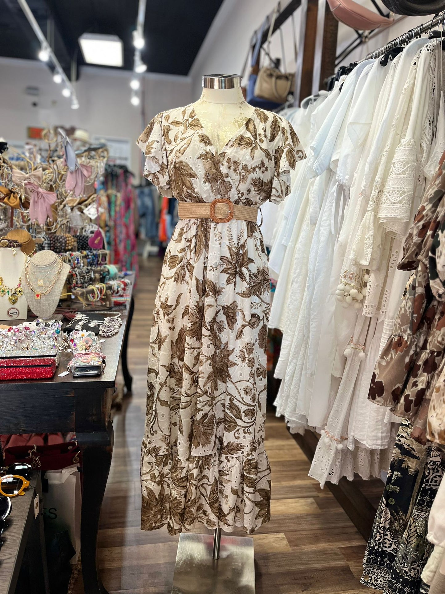 BROWN AND WHITE DRESS