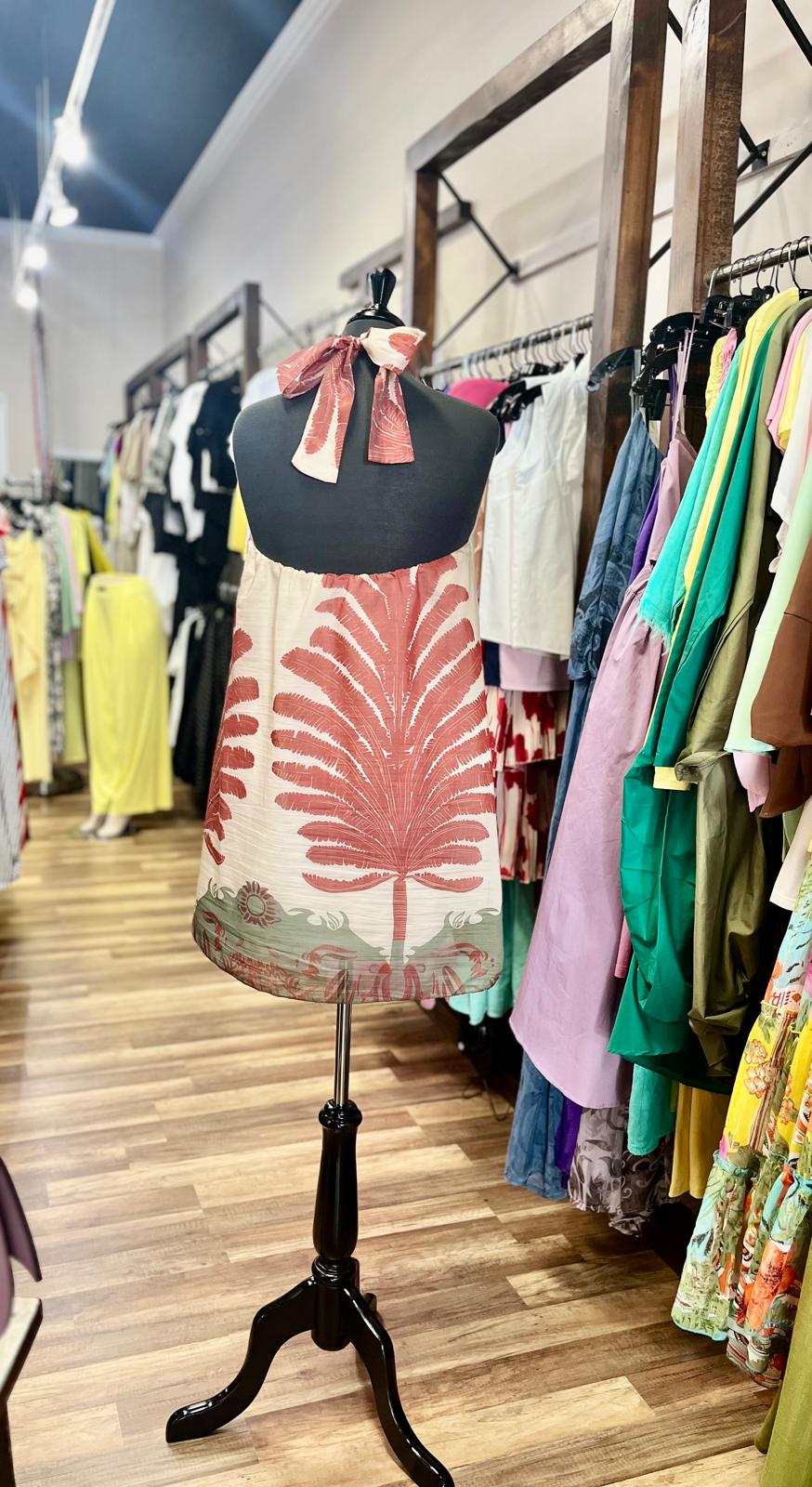 Halter Neck Tropical Print Dress