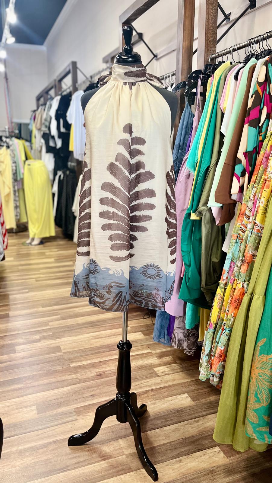 Halter Neck Tropical Print Dress