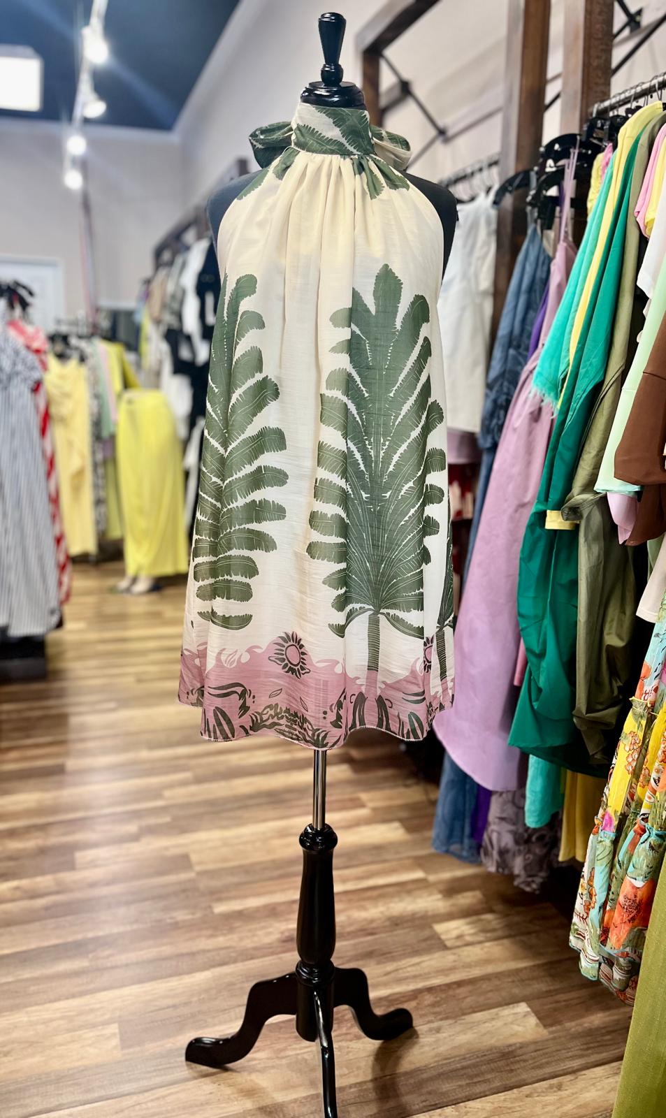 Halter Neck Tropical Print Dress