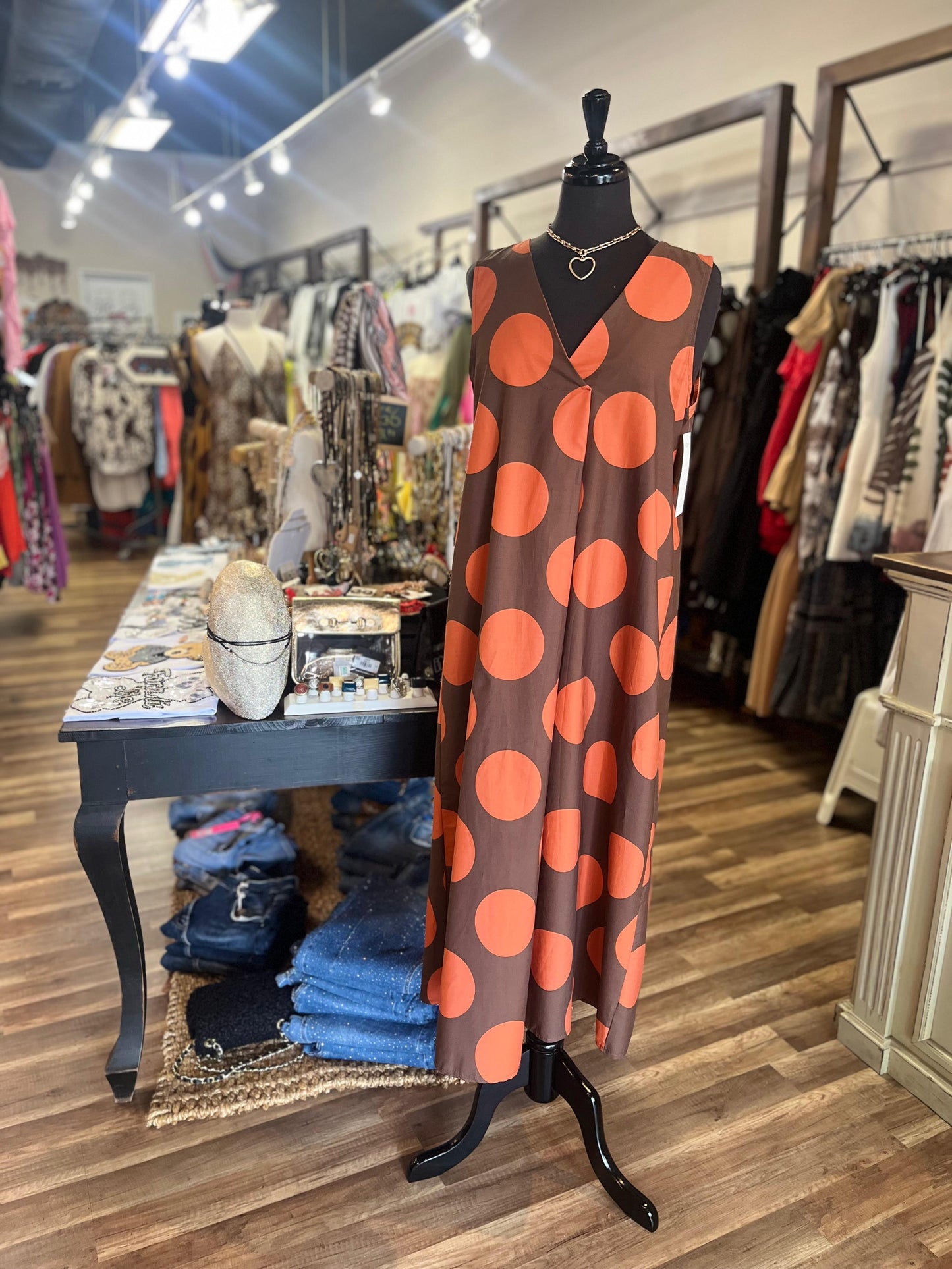 Sleeves V-Neck Midi Dress Polka Dot Print
