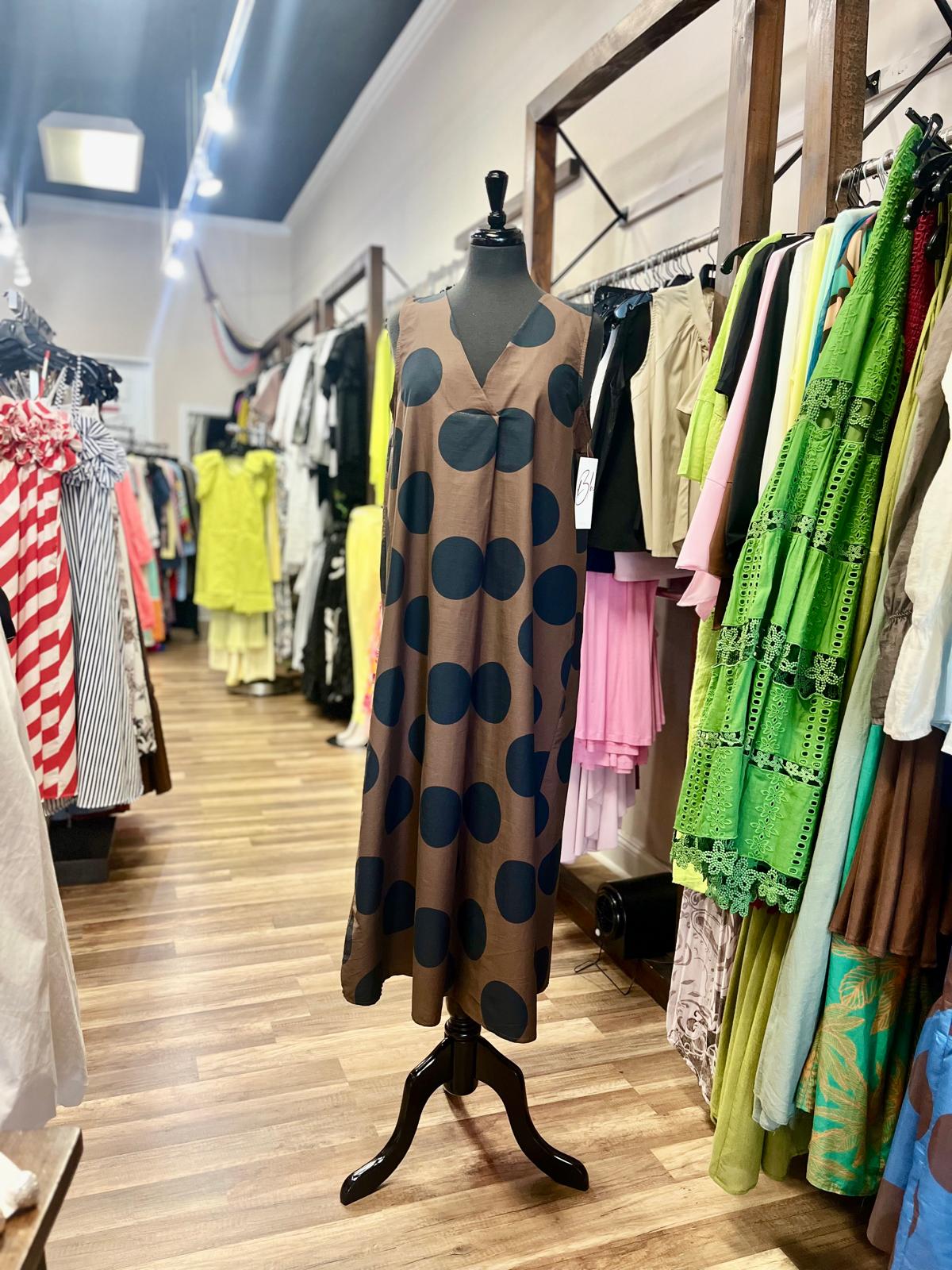 Sleeves V-Neck Midi Dress Polka Dot Print