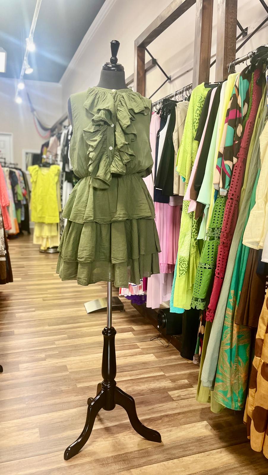 Sleeves Tiered Ruffle Mini Dress