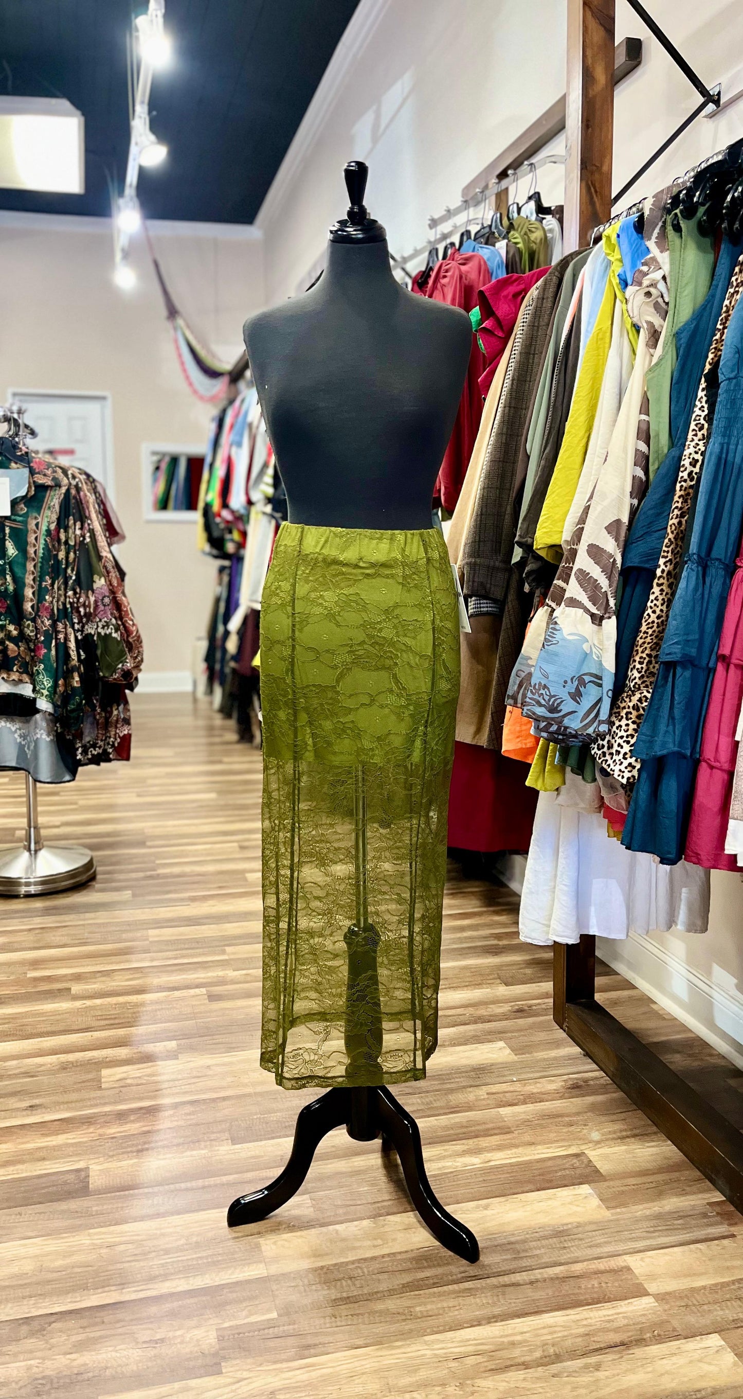 Sheer Lace Midi Skirt