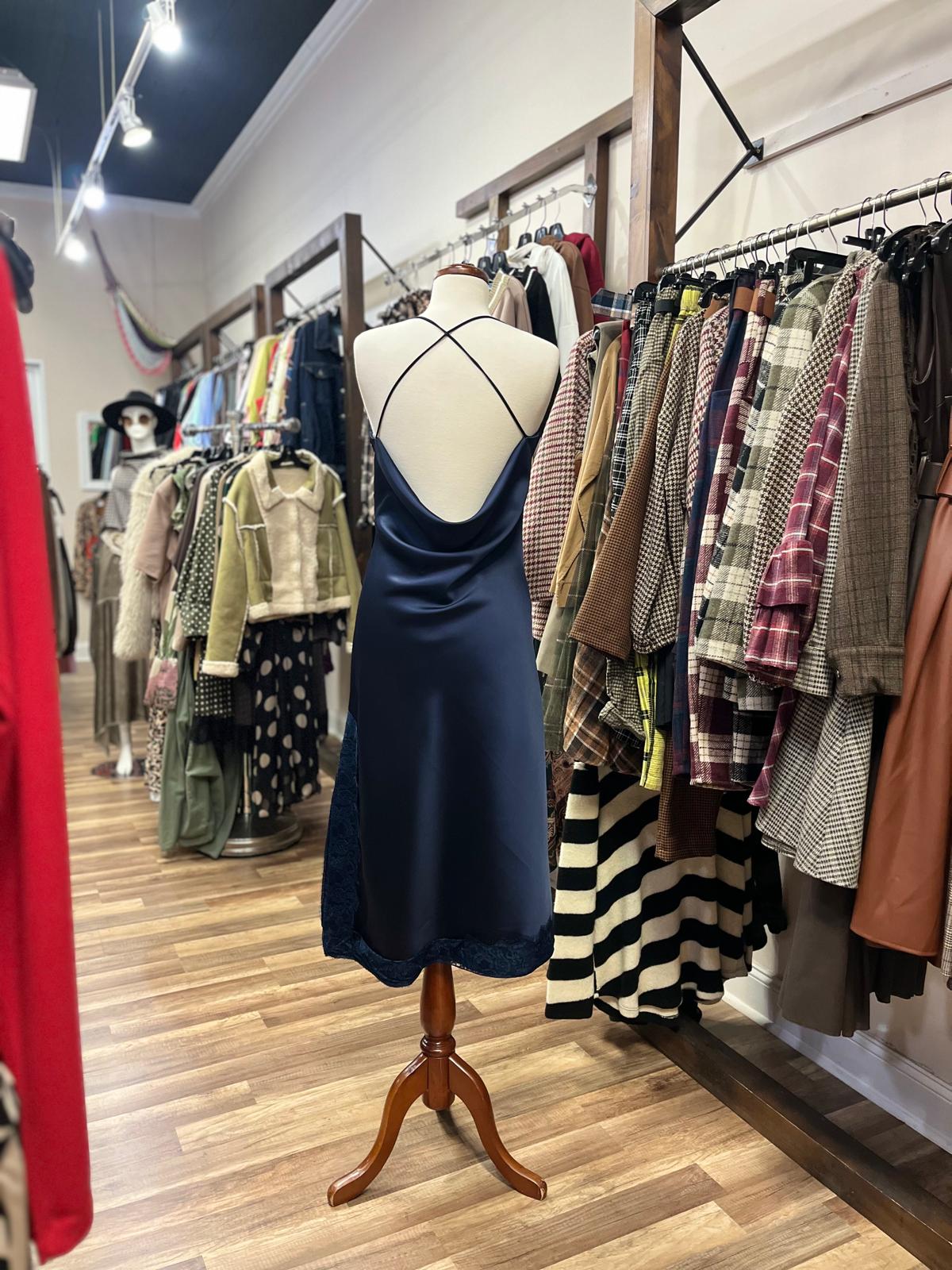 Satin Slip Dress with Lace Trim