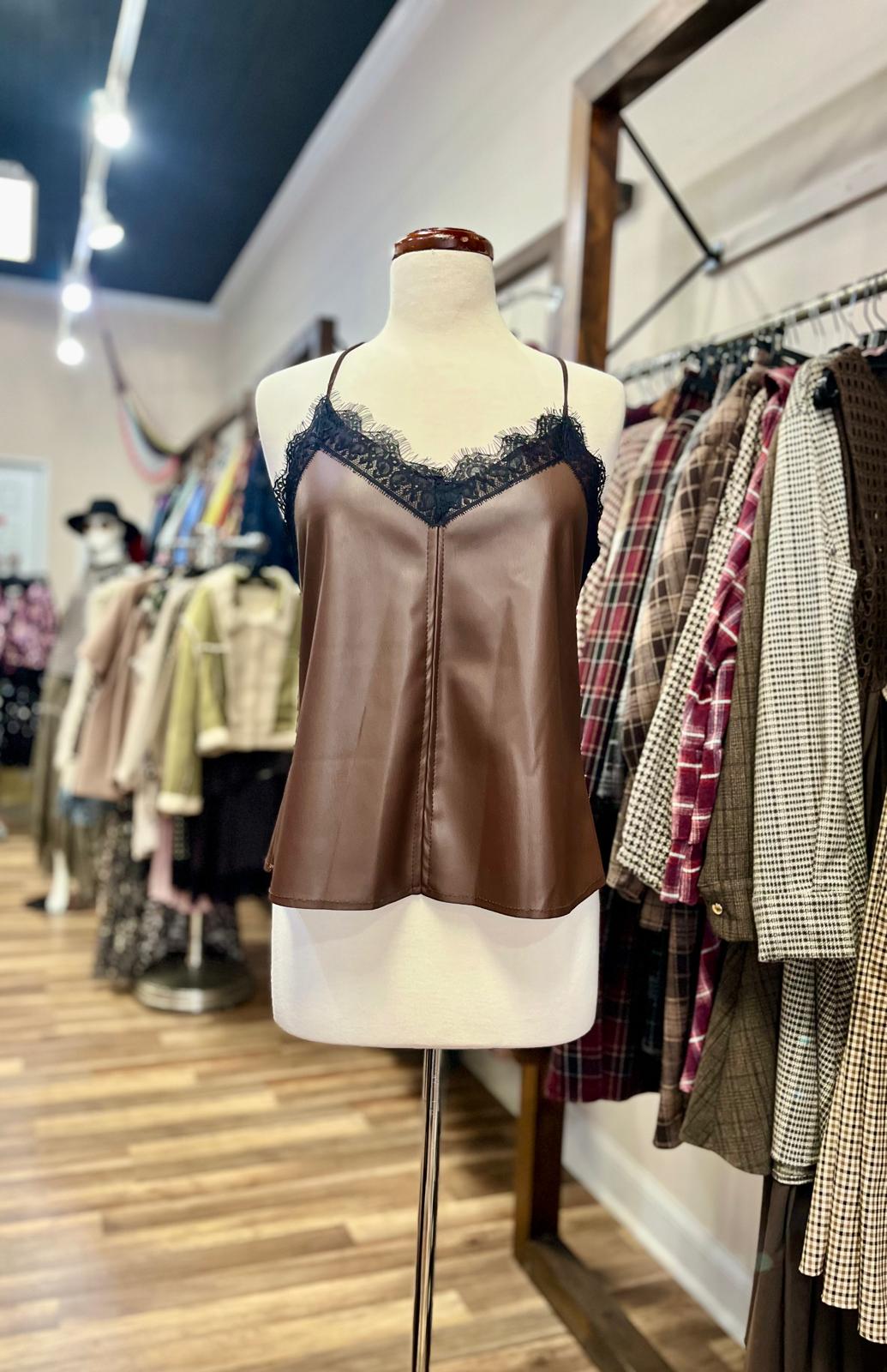 V-Neck Faux Leather Top