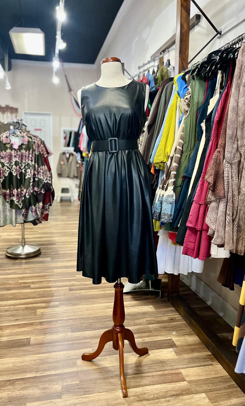 Sleeveless Faux Leather Midi Dress