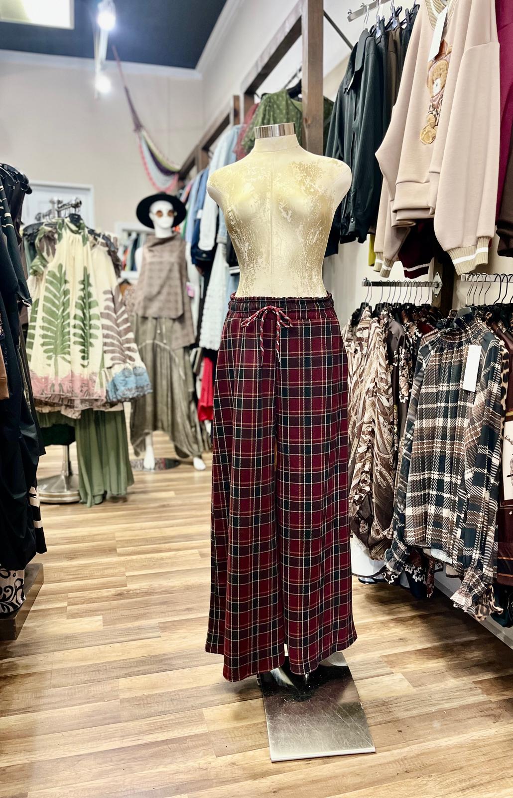 Plaid Blazer & Wide-Leg Pants Set