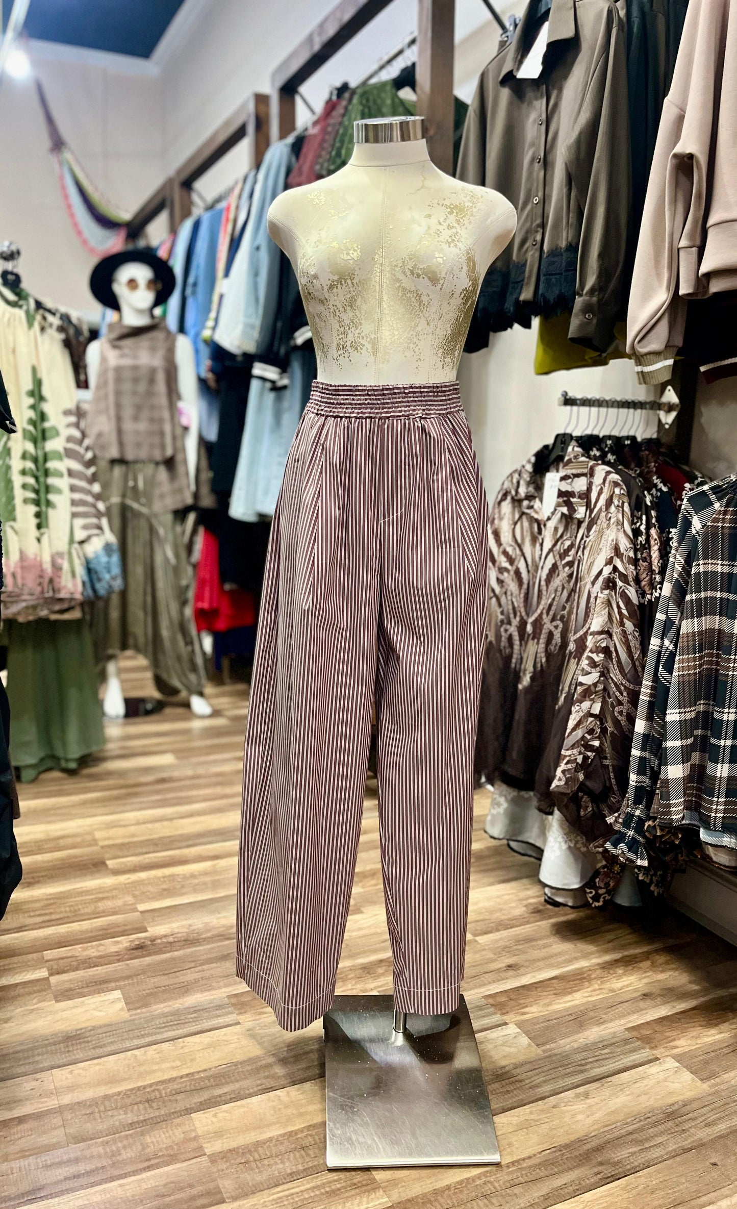 Two -Piece Striped Set and Wide-Leg Pants