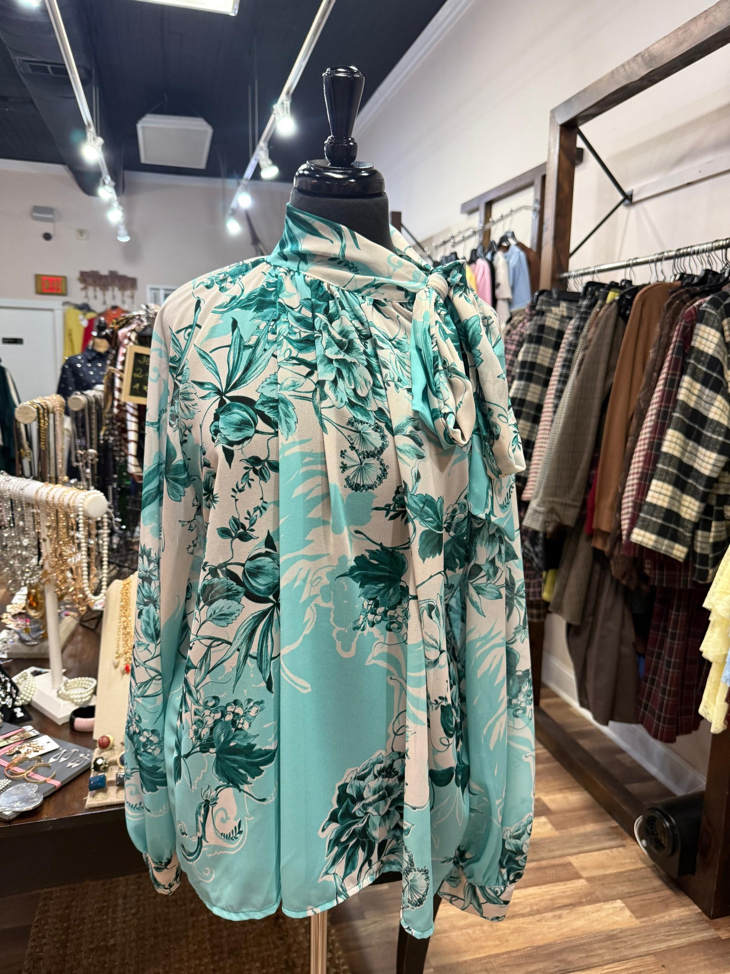 Floral Tie-Neck Blouse