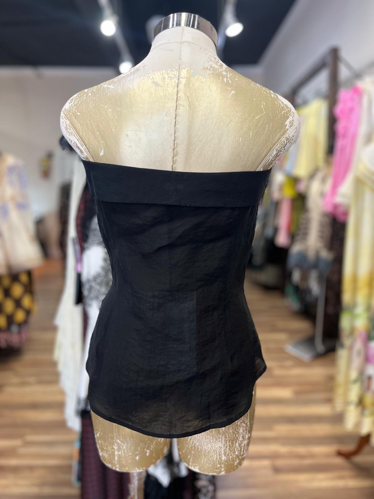 Strapless Button-Front Tie-Waist Top