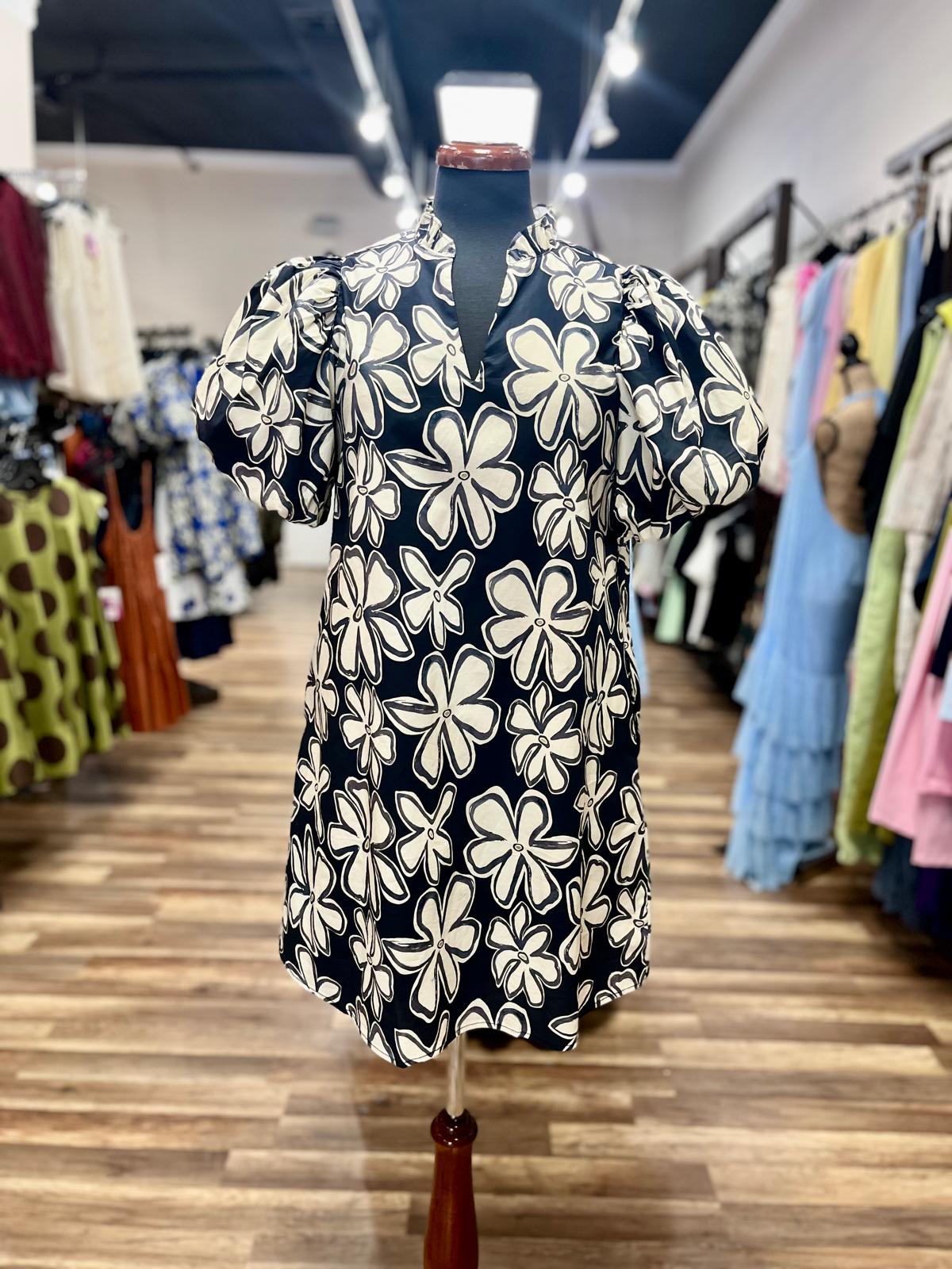 Floral Puff Sleeve Shift Dress