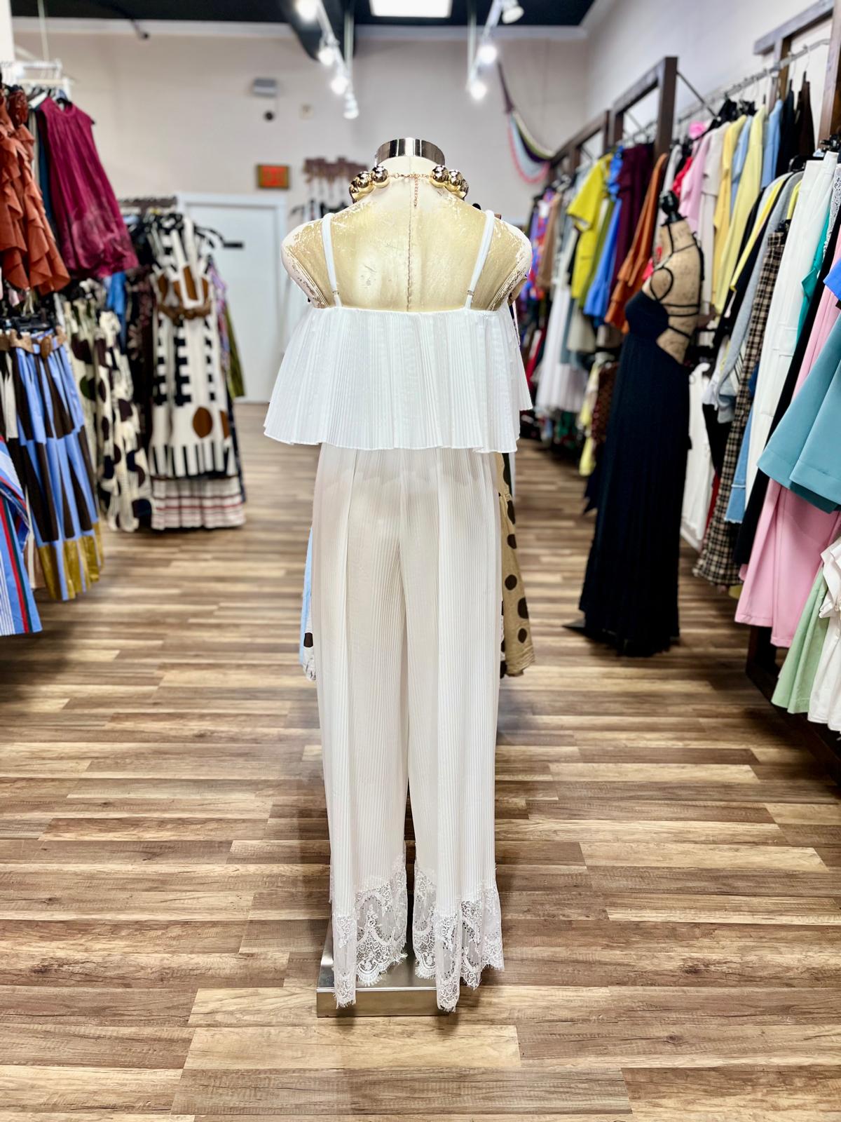 Pleated Jumpsuit With Lace Hem