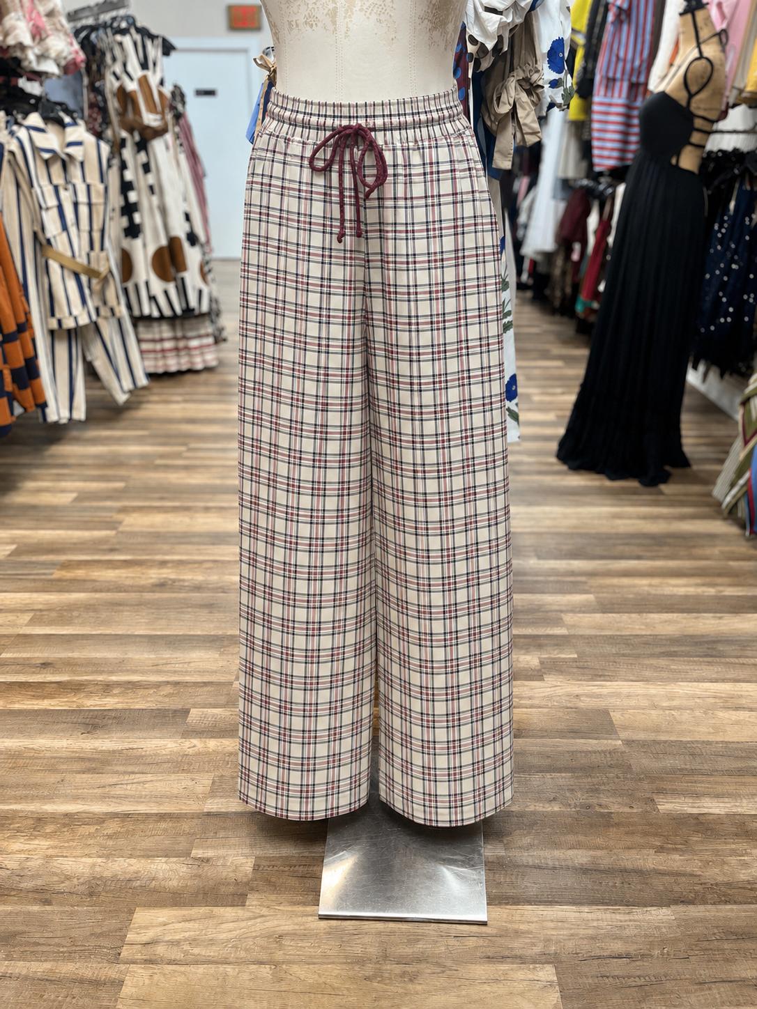 Plaid Wide-Leg Drawstring Pant