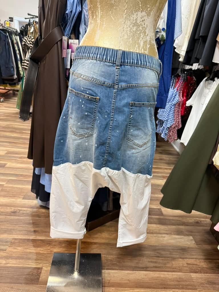 Patch Work Drop Crotch Jeans