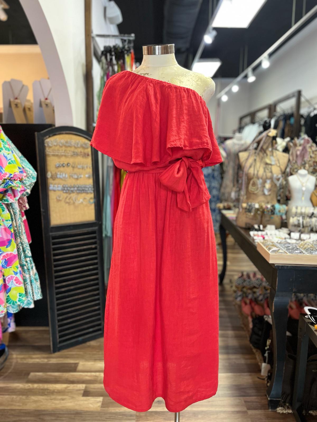 ONE SHOULDER DRESS WITH BOW