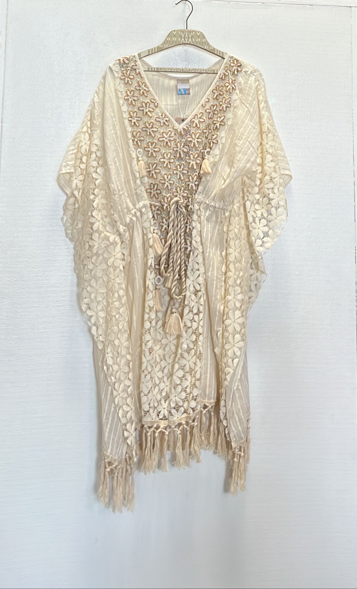 BEIGE BOHO DRESS WITH FLOWERS
