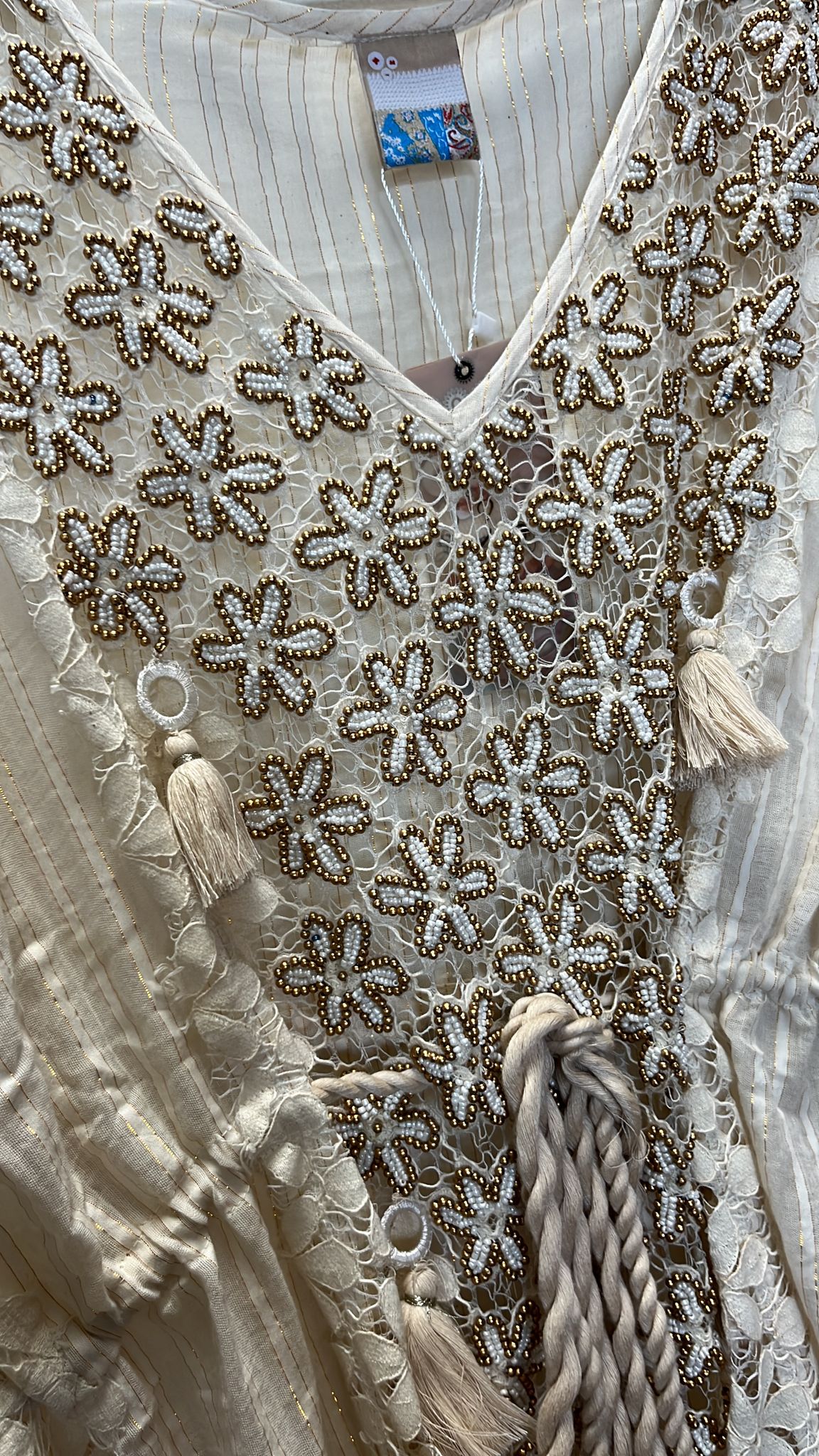 BEIGE BOHO DRESS WITH FLOWERS