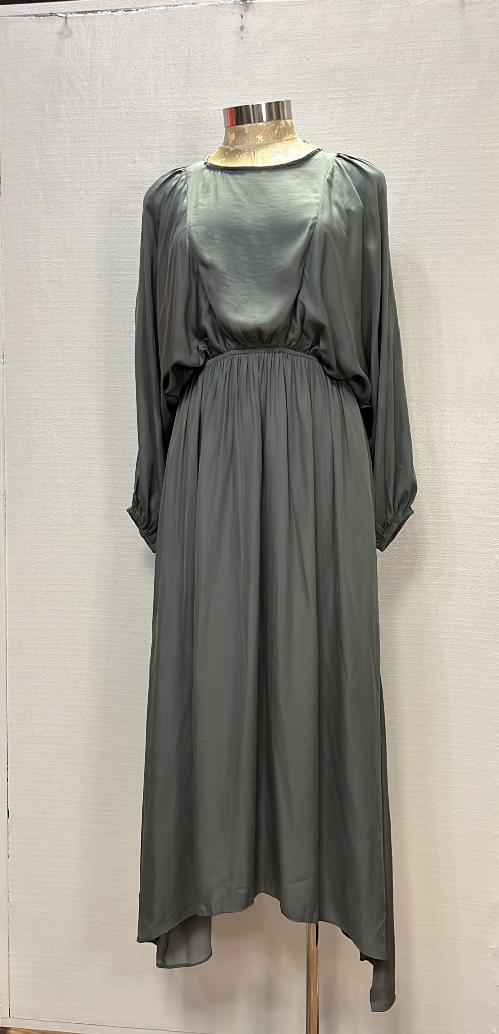 GREY TIED SATIN MAXI DRESS