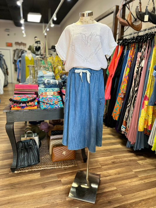 BLUE DENIM COTTON SKIRT