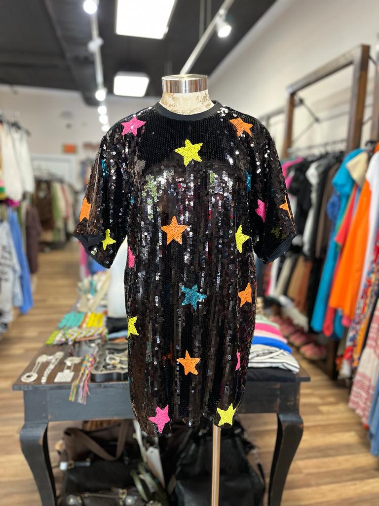 BLACK BLOUSE WITH COLORED STARS