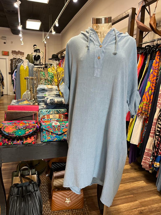 LINEN DRESS WITH HOODIE