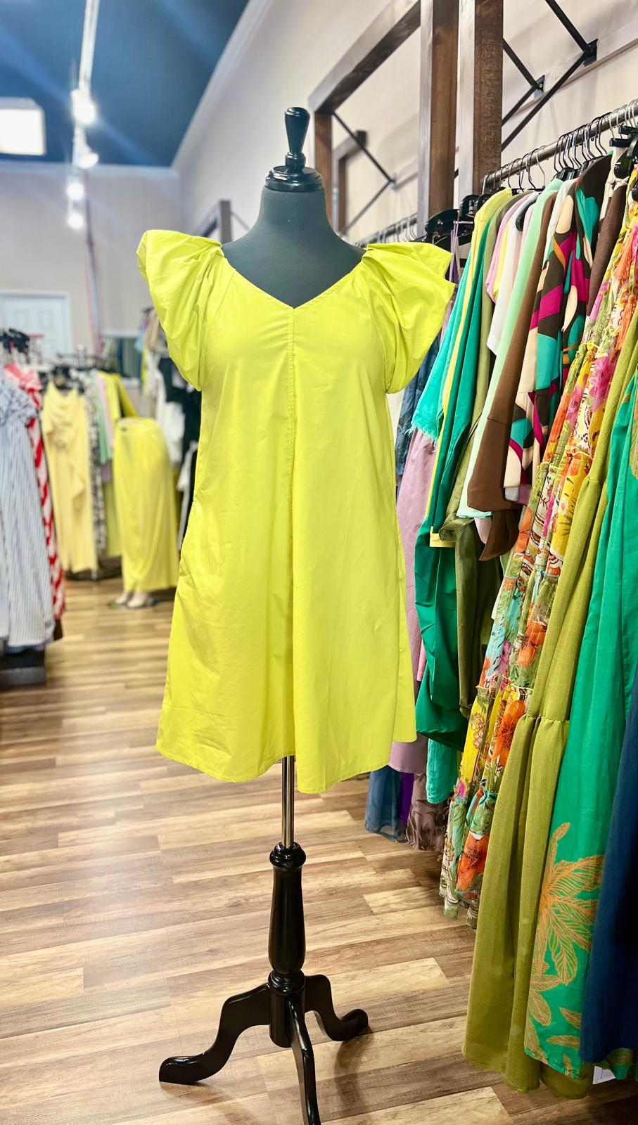 V-Neck A-Line Dress Flutter Sleeves