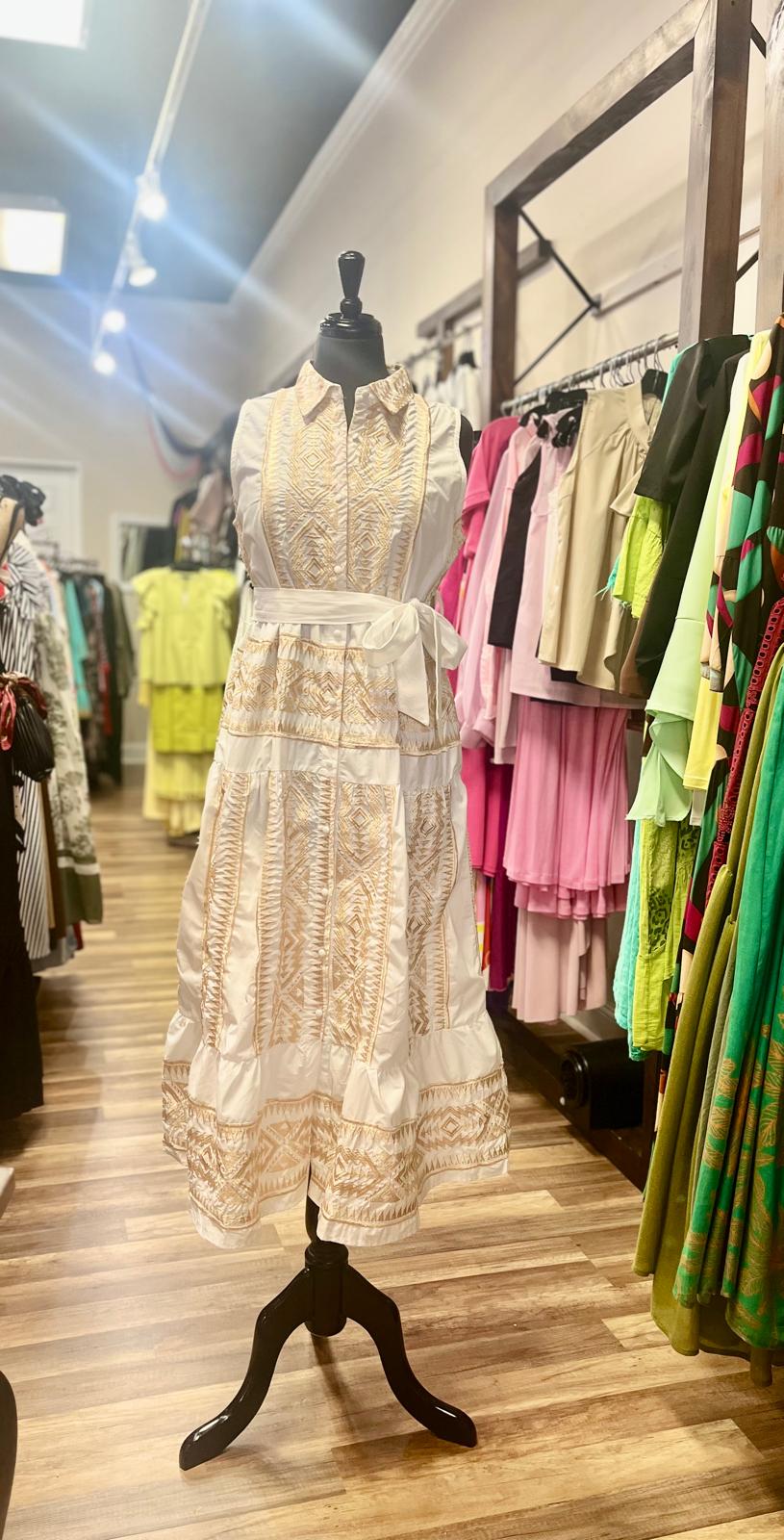 Sleeveless Embroidered Shirt Dress