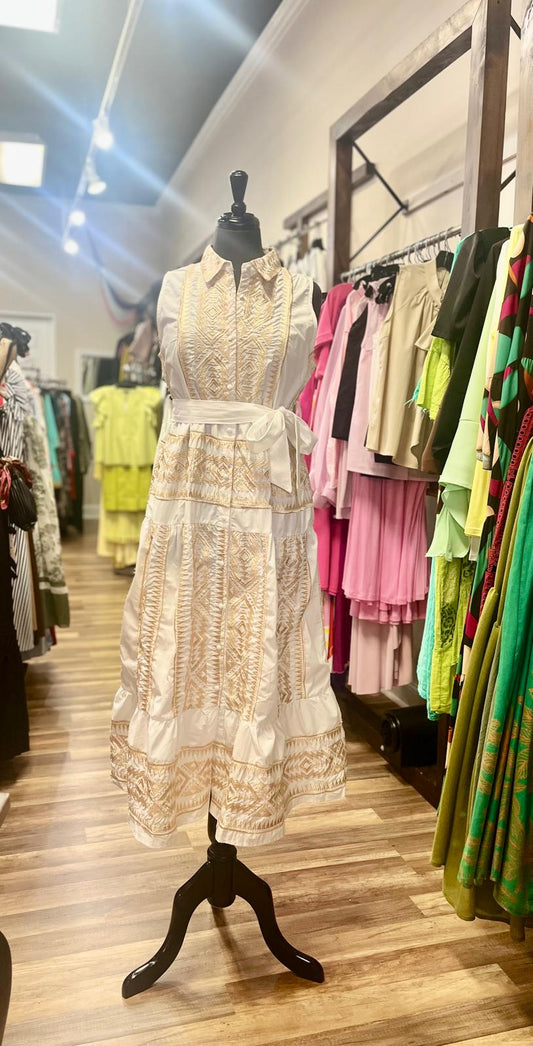Sleeveless Embroidered Shirt Dress