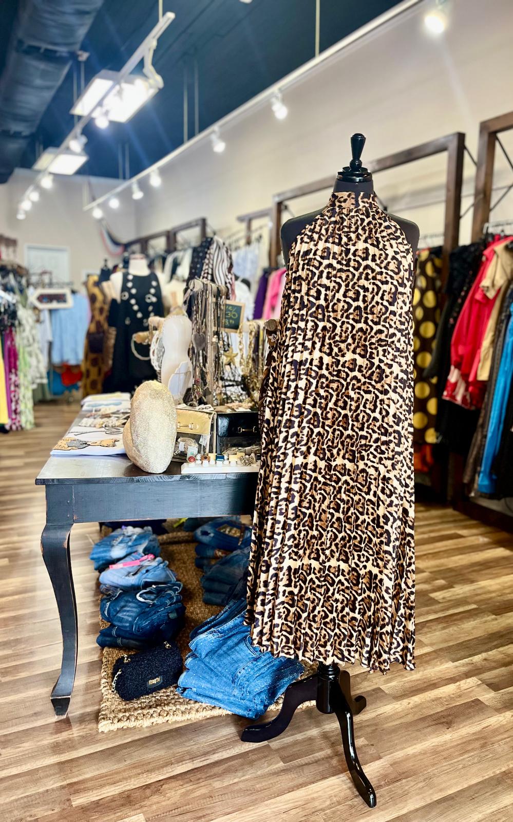 Leopard Print Halter Maxi Dress