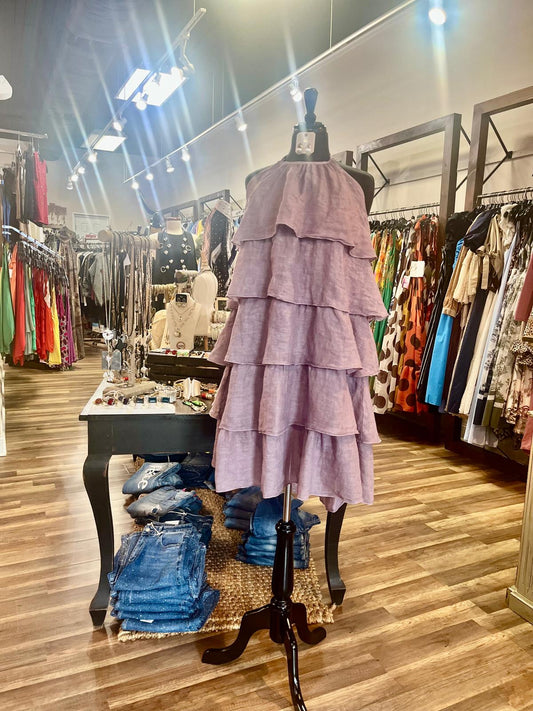 Ruffle Layered Linen Dress