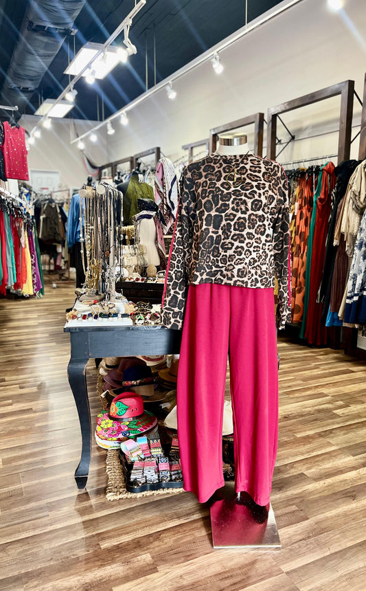 Leopard Print Top With Wide-Leg Pants