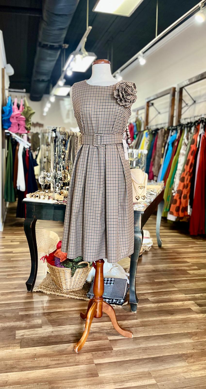 Houndstooth Belted Mini Dress