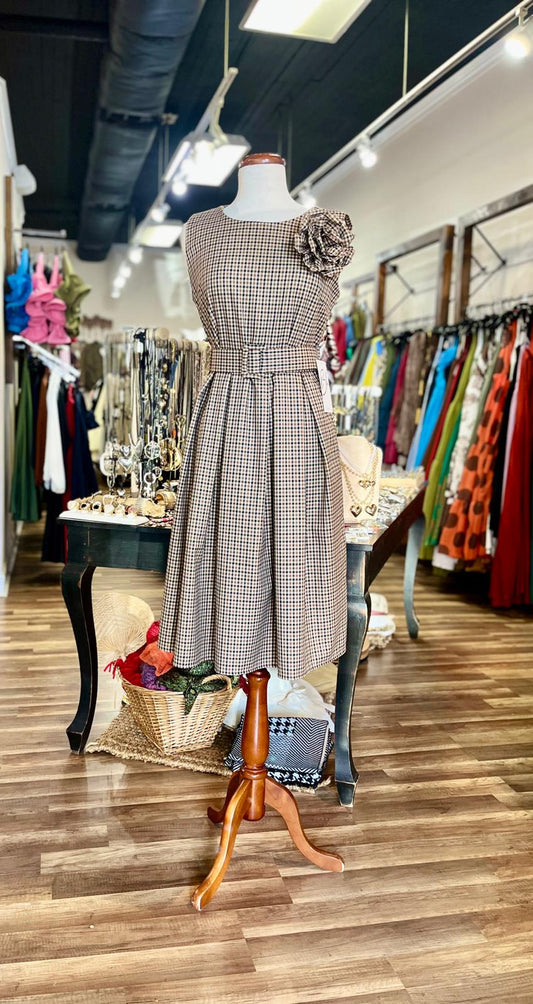 Houndstooth Belted Mini Dress