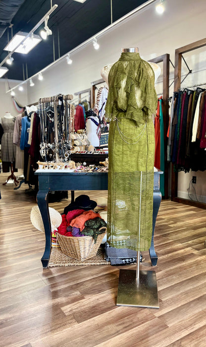 Sheer Lace Midi Skirt