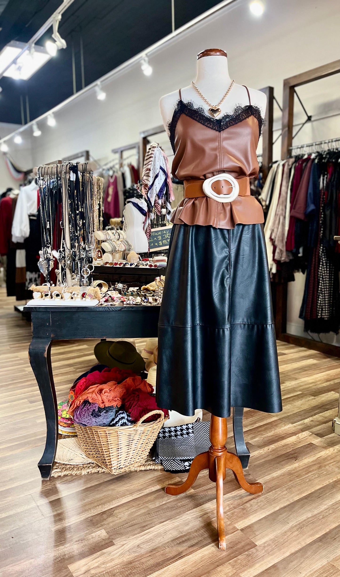 V-Neck Faux Leather Top