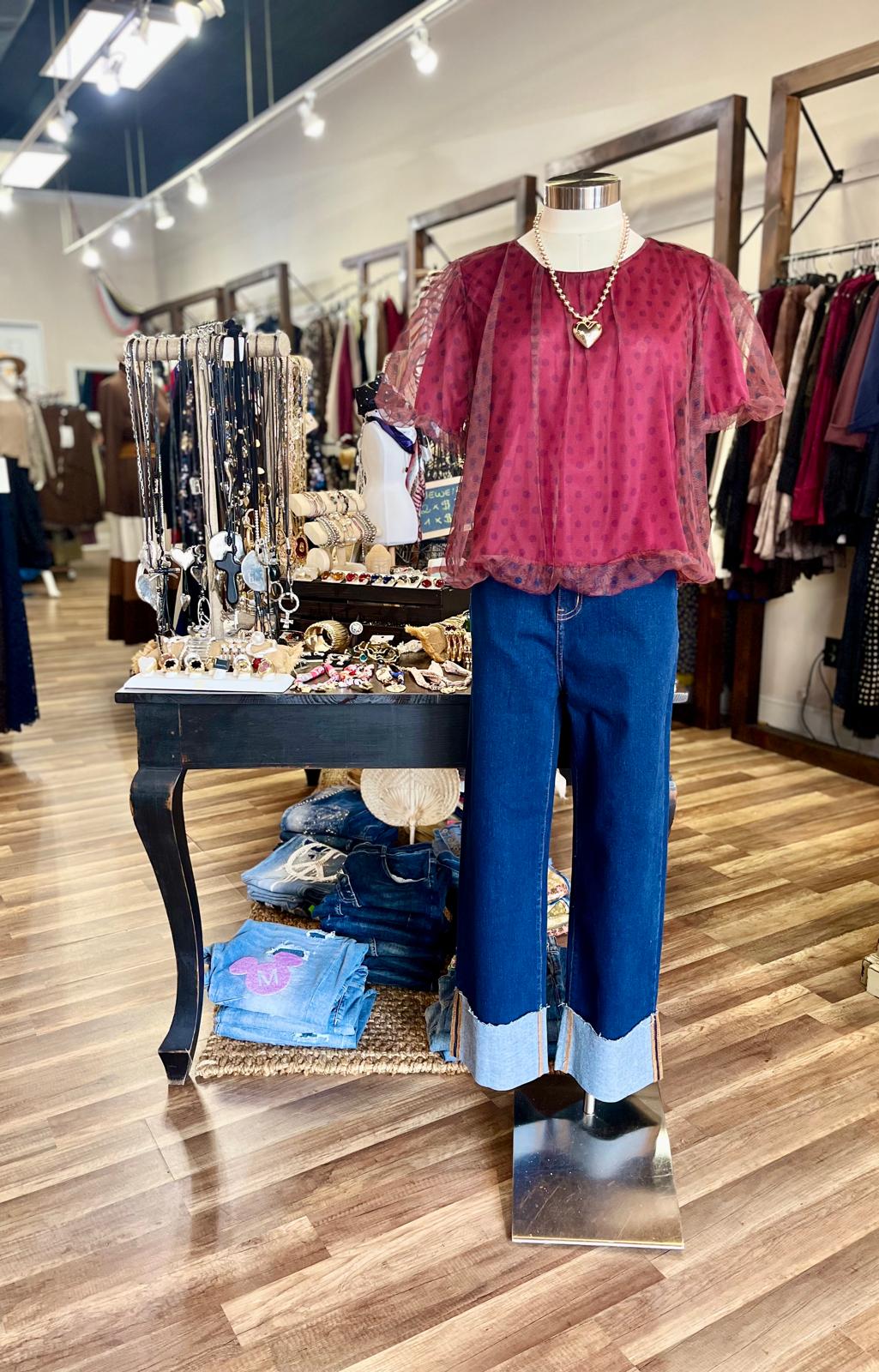 Sheer Polka-Dot Mesh Blouse