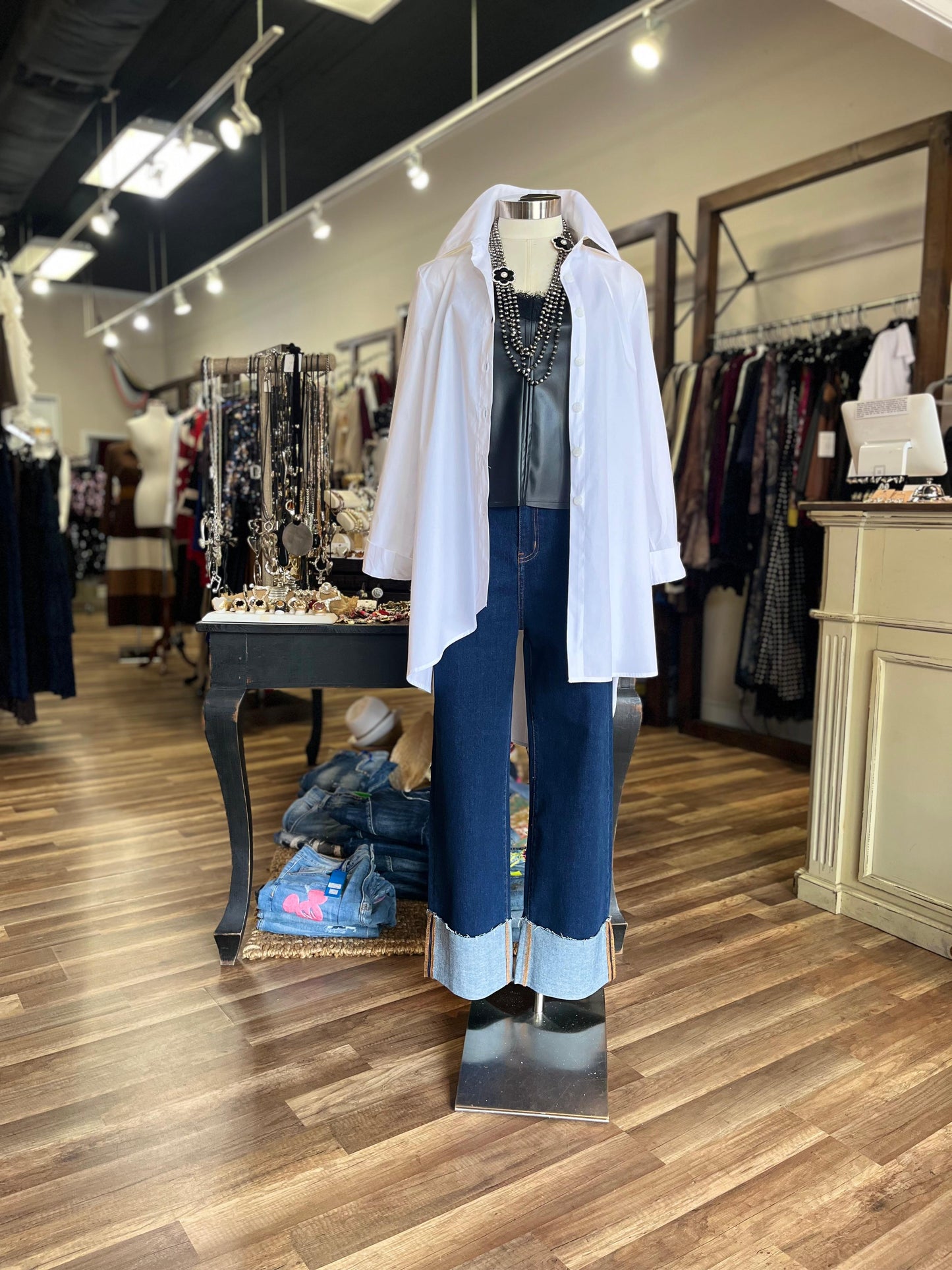 Asymmetric Button-Down Tunic Shirt