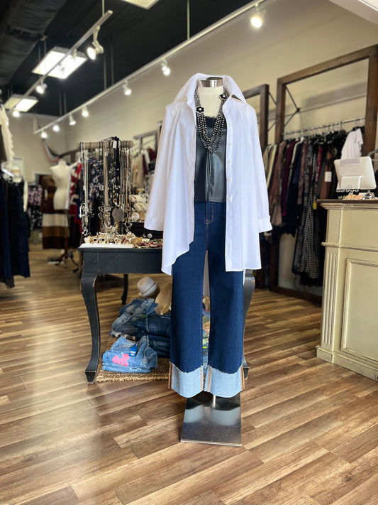 Asymmetric Button-Down Tunic Shirt